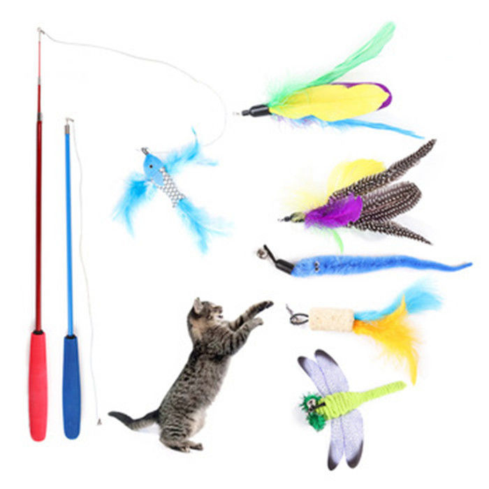 Eco 깃털을 가진 친절한 상호 작용하는 고양이 장난감/고양이 깃털 놀리는 사람 지팡이 협력 업체